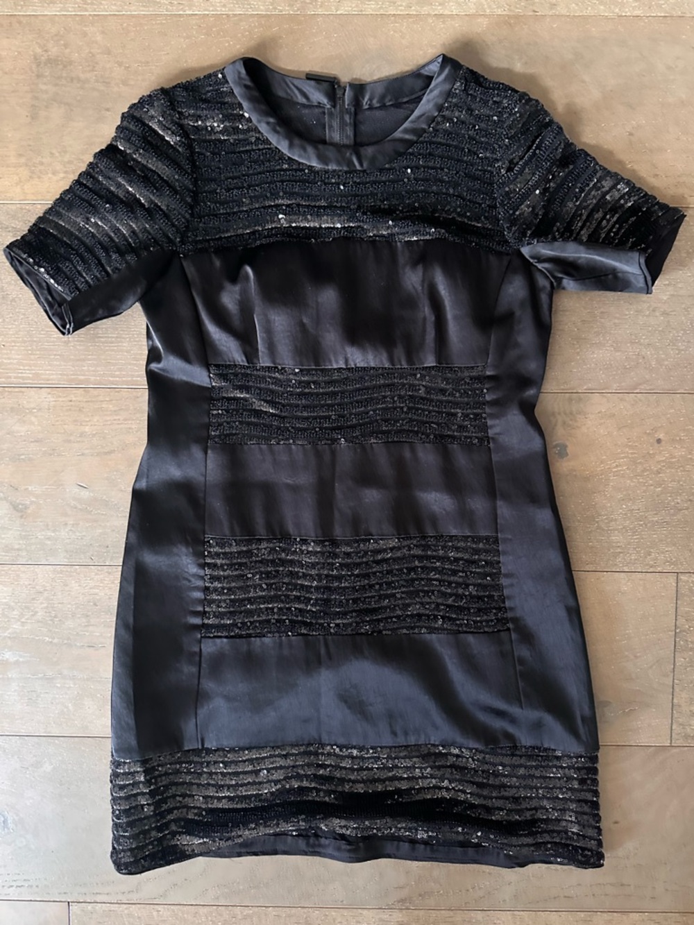 Nanette Lepore Black Sequin Satin Panel Cocktail Dress